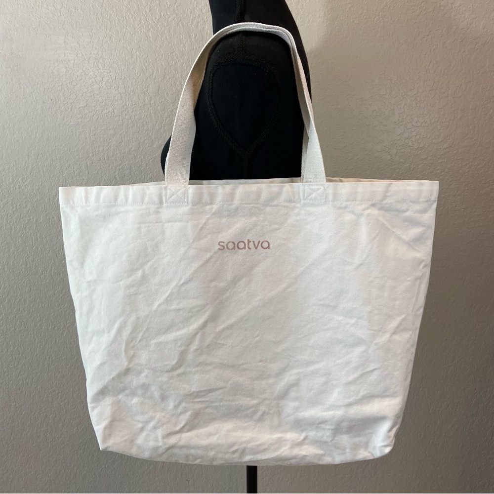 SAATVA Women's Canvas Tote Bag Sz Large Natural Ivory Carry-all On-the-Go Casual